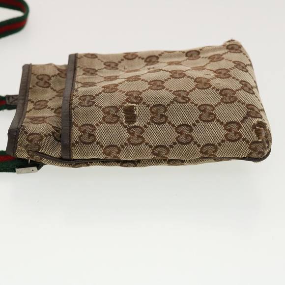 GUCCI GG Canvas Web Sherry Line Shoulder Bag Beige Green Red 141863 Auth ki2891 - Picture 5 of 16